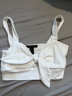Forever 21 White Tie-Front Crop Top